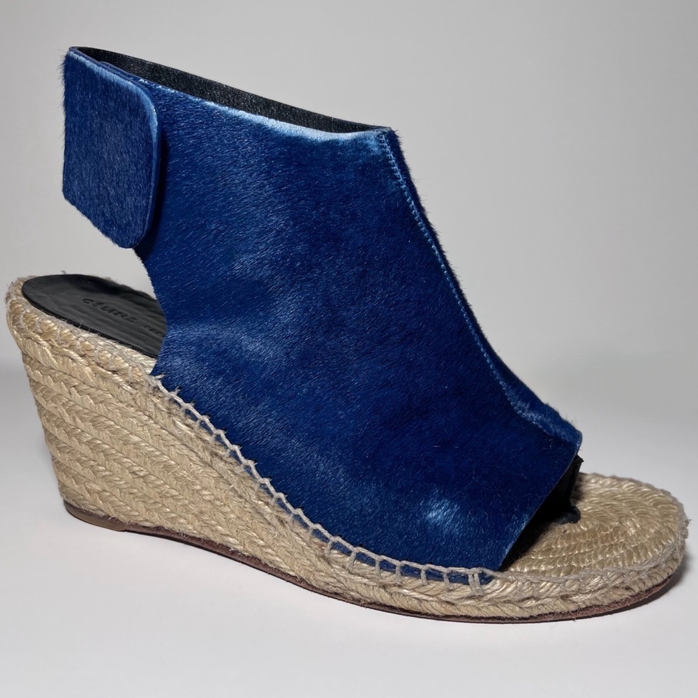 Celine Pony Hair Espadrille Wedge Sandals